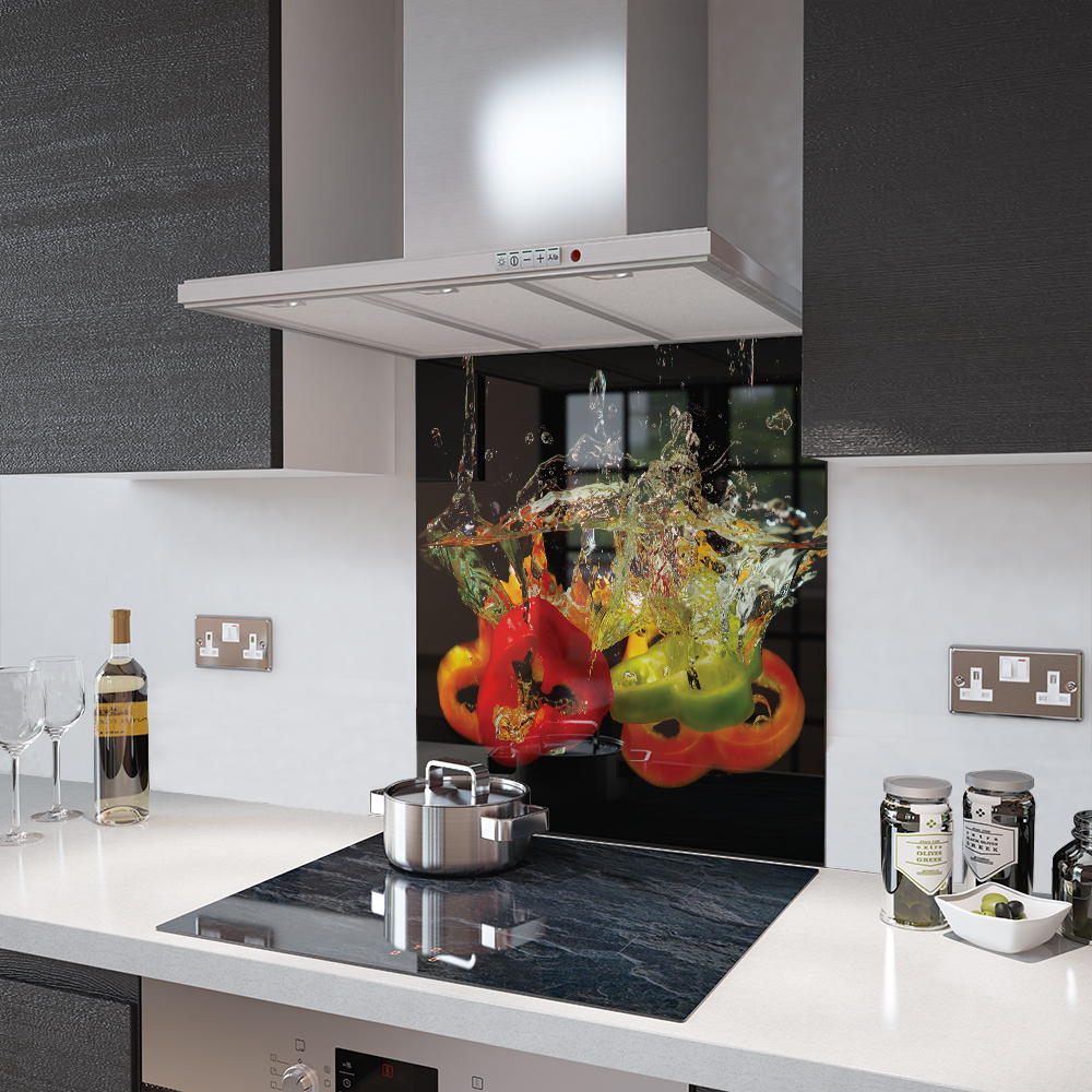 Uncategorized Premier Range Kitchen Appliances premier range glass splashbacks radiator covers chopping 60cm x 75cm digital print splashback peppers in water