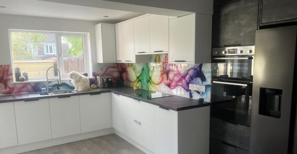 Full Kitchen 'Rainbow Smoke on White' Splashback