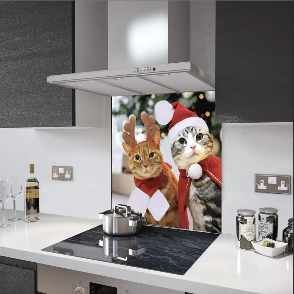 Splashback With Cute Cats In Christmas Outfits