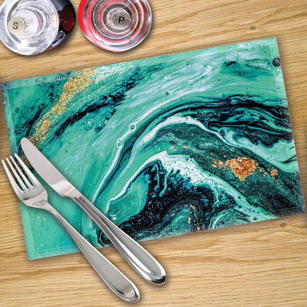 Glass Placemats x 4 In Liquid Emerald Premier Range
