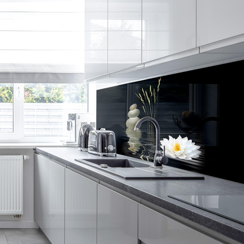 Splashbacks Acrylique Premier Range Noir Floral - Épaisseur 5 Mm - Style Rectangle Impression Digitale - Pour Cuisine/salle De Bain