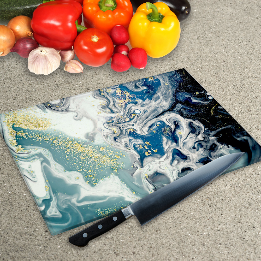 Glass Chopping Board Worktop Saver In Liquid Ocean Premier Range