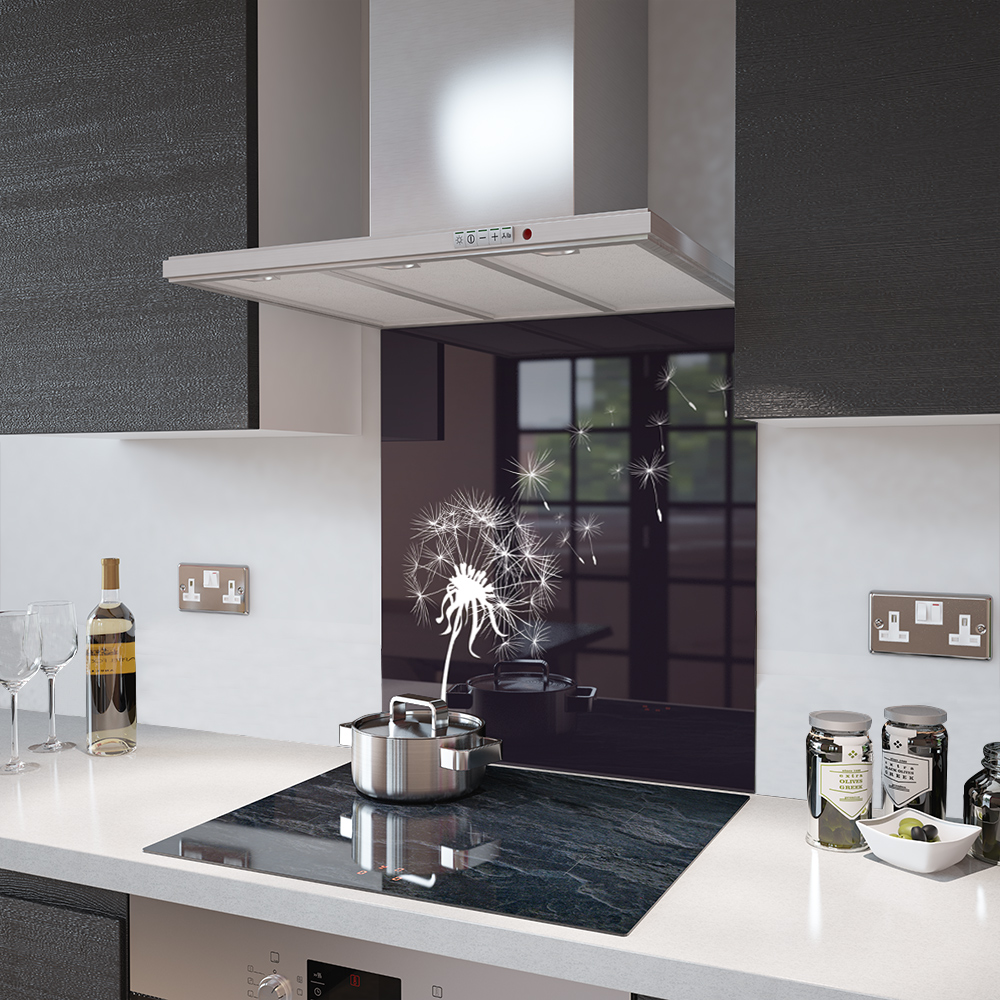 Dandelion Print Floral Glass Splashback 100cm Wide x 75cm High