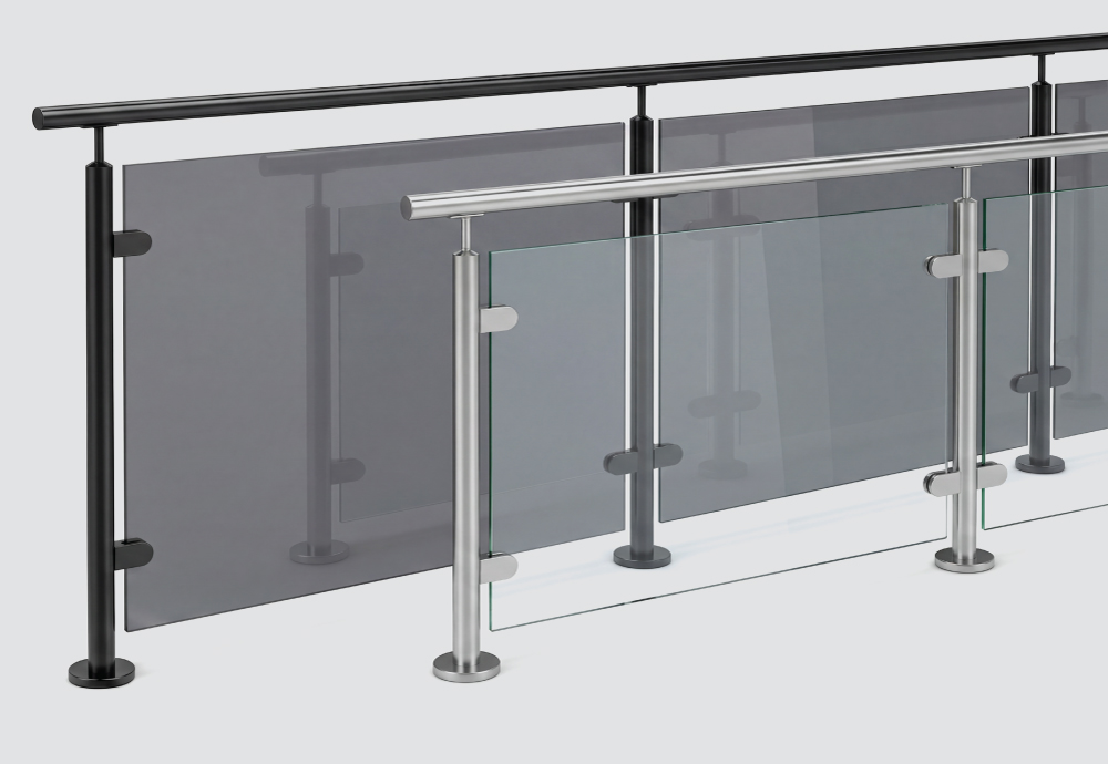 Posts with handrails in clear or smoked glass