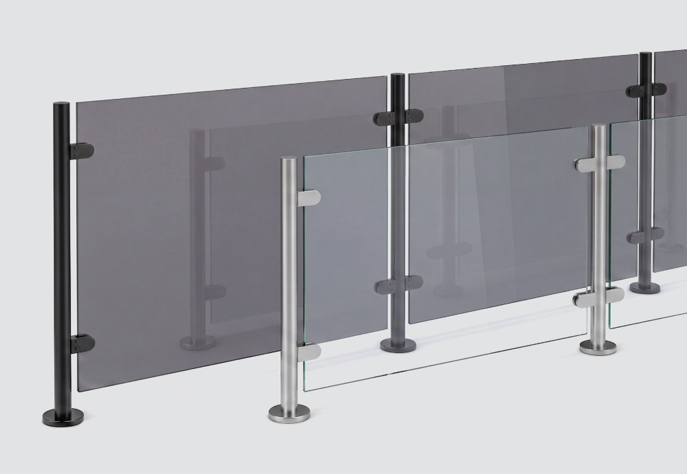 Posts with handrails in clear or smoked glass