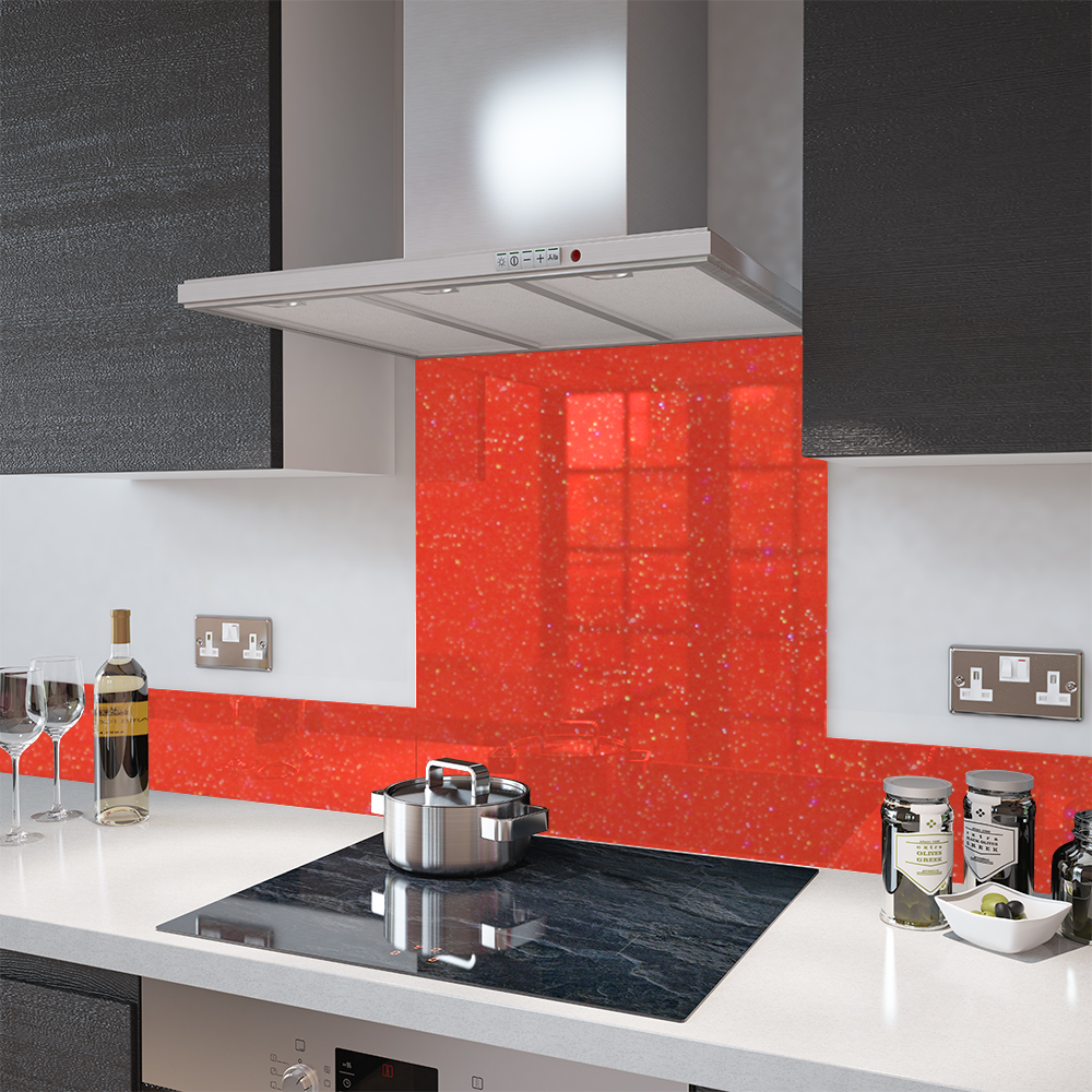 Red Granite Galaxy Glass Splashback Upstand 100cm X 14cm [Red Galaxy