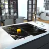 Illustration of Glass Hob Cover / Chopping Board in Black Gold Vein - 60cm Wide x 52cm High