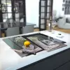 Illustration of Glass Hob Cover / Chopping Board in Flowers, Bucket and Lantern - 60cm Wide x 52cm High