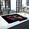Illustration of Glass Hob Cover / Chopping Board in Highland Cow On Black - 60cm Wide x 52cm High