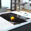 Illustration of Glass Hob Cover / Chopping Board in Black Gold Vein - 30cm Wide x 52cm High