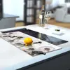 Illustration of Glass Hob Cover / Chopping Board in Dandelion Clocks - 30cm Wide x 52cm High