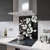 Illustration of Glass Splashback With Fixing Holes in Black Floral - 60cm Wide x 100cm High