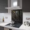 Illustration of Glass Splashback With Fixing Holes in Black Gold Veins - 60cm Wide x 100cm High