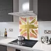 Illustration of Glass Splashback With Fixing Holes in Copper N Gold Painted Union Jack - 60cm Wide x 100cm High