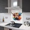 Illustration of Glass Splashback With Fixing Holes in Highland Cow On White - 60cm Wide x 100cm High