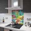 Illustration of Glass Splashback With Fixing Holes in Rainbow Brick Wall - 60cm Wide x 100cm High