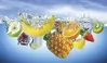 Glass Hob Cover / Chopping Board in Fresh Fruit In Water - 90cm Wide x 52cm High