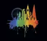 Glass Hob Cover / Chopping Board in 'Pride' London on Black - 60cm Wide x 52cm High