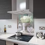 Flowers, Bucket and Lantern - Kitchen Glass Splashback With Fixing Holes - 60cm Wide x 80cm High