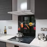 Glass Splashback With Fixing Holes in Peppers and Chilli Splash - 100cm Wide x 60cm High