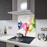 Glass Splashback With Fixing Holes in Rainbow Smoke on White - 70cm Wide x 75cm High