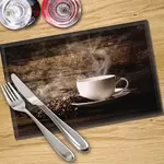 Digital Print Placemat x 4 - White Coffee Cup With Beans