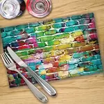 Digital Print Placemat x 4 - Rainbow Brick Wall