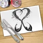 Digital Print Placemat x 4 - Wine Splash Heart BW