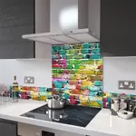 Digital Print Glass Upstand Rainbow Brick Wall 100cm Wide x 14cm High