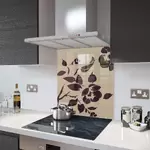 Cappuccino Floral - Chocolate Flower Glass Splashback - 70cm Wide x 75cm High