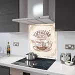 Cappuccino Coffee Retro - Kitchen Glass Splashback With Fixing Holes - 60cm Wide x 80cm High