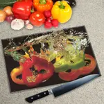 Glass Chopping Board - Worktop Saver In Peppers In Water