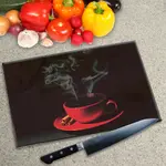 Glass Chopping Board - Worktop Saver In Red Coffee Cup