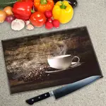Glass Chopping Board - Worktop Saver In White Coffee Cup With Beans