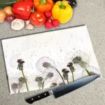 Glass Chopping Board - Worktop Saver In Dandelion Clocks
