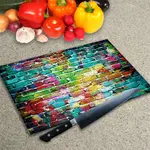 Glass Chopping Board - Worktop Saver In Rainbow Brick Wall