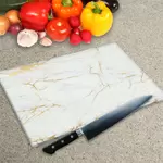 Glass Chopping Board - Worktop Saver In White Gold Veins