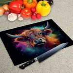 Glass Chopping Board - Worktop Saver In Highland Cow On Black