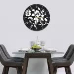 Glass Clock in Black Floral - 30cm Wide