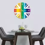 Glass Clock in Rainbow Union Jack - 30cm Wide