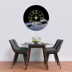 Glass Clock With Skeleton Frame in Deep Space Droplets - 100cm Wide