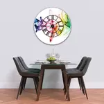 Glass Clock With Skeleton Frame in Rainbow Smoke on White - 70cm Wide