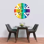 Glass Clock With Skeleton Frame in Rainbow Union Jack - 50cm Wide