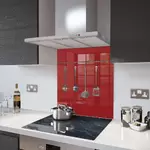 Deep Red with Utensil Rail - Glass Splashback - 100cm Wide x 75cm High