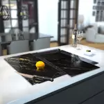 Glass Hob Cover / Chopping Board in Black Gold Vein - 60cm Wide x 52cm High