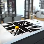 Glass Hob Cover / Chopping Board in Black N White Union Jack - 60cm Wide x 52cm High