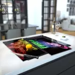 Glass Hob Cover / Chopping Board in Black Rainbow Smoke - 60cm Wide x 52cm High