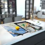 Glass Hob Cover / Chopping Board in Blue Green - 60cm Wide x 52cm High