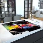 Glass Hob Cover / Chopping Board in Colour Fusion On Black - 60cm Wide x 52cm High