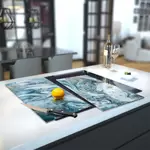 Glass Hob Cover / Chopping Board in Liquid Aqua - 60cm Wide x 52cm High